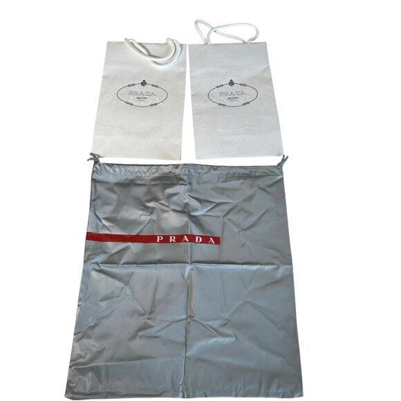 Lot of 2 Authentic Prada Shopping Gift Bags & 1 Prada Drawstring Dust Bag - Picture 1 of 1